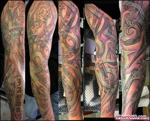 Colored Ink Gangsta Tattoos On Sleeve