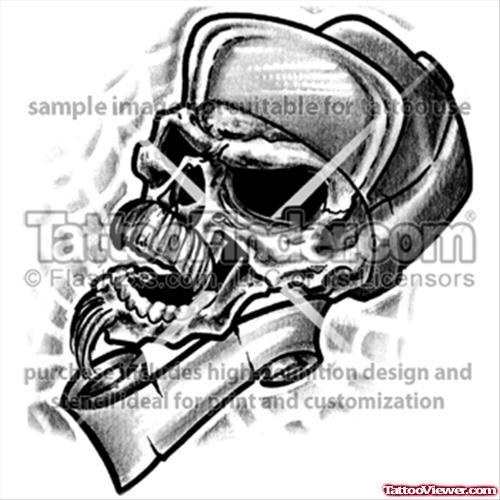 Grey Ink skull With Banner Gangsta Tattoo Design