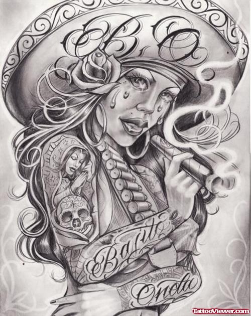 Grey ink Gangster Tattoo Design