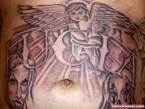 Grey Ink Gangsta Tattoo Belly