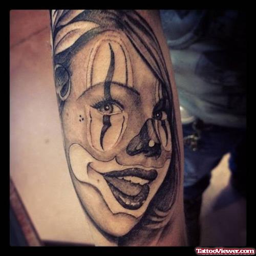Grey Ink Gangsta Clown Girl Tattoo