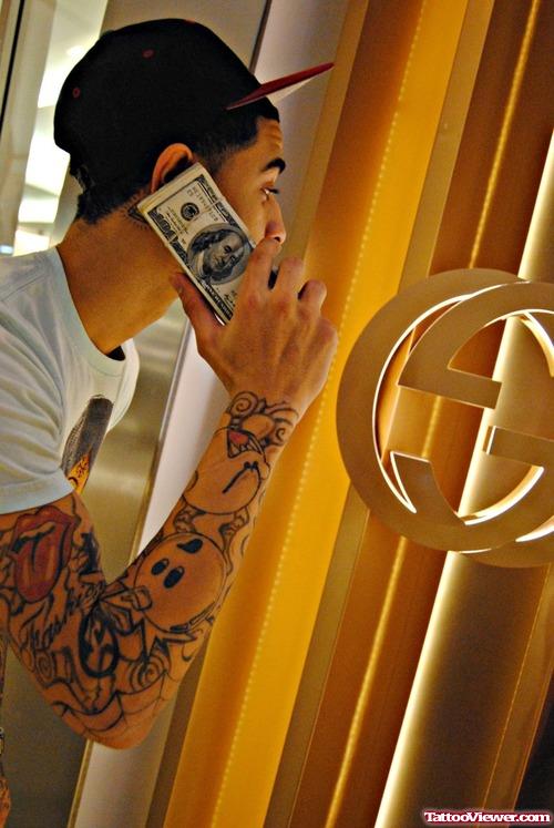 Gangsta Tattoo On Guy Right Sleeve