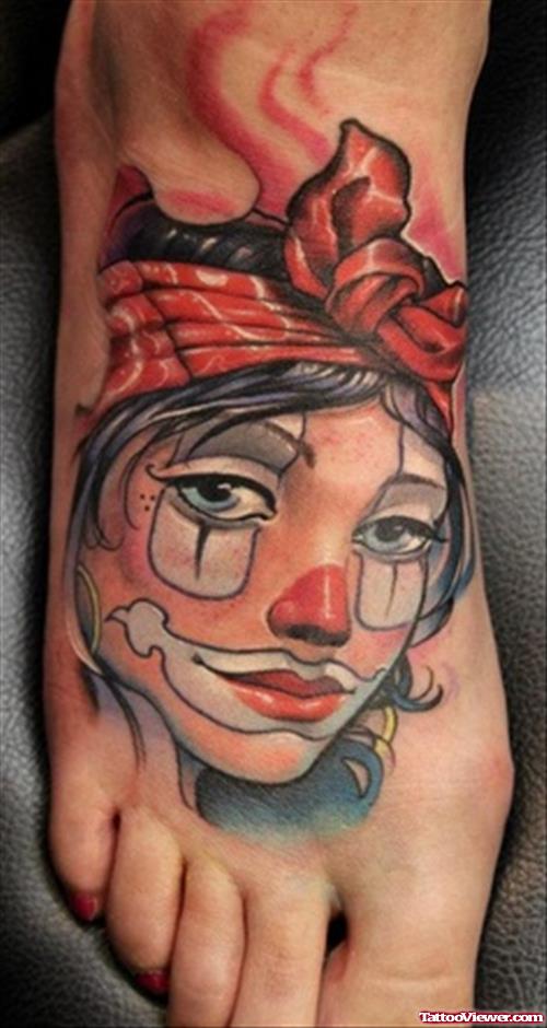 Gangsta Girl Head Tattoo On Right Foot