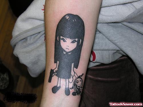 Black Ink Gangsta Girl Tattoo On Arm
