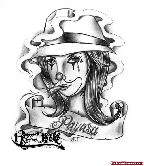Grey Ink Gangsta Girl Tattoo Design