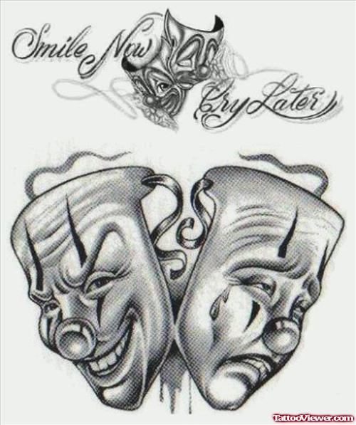 Grey Ink Clown Masks Gangster Tattoos Design