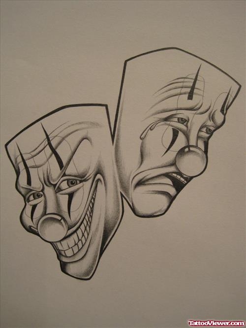 Grey Ink Clown Masks Gangster Tattoo