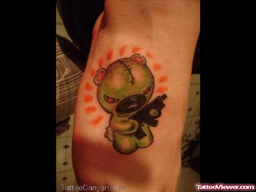 Green Ink Gangsta Tattoo On Right Foot