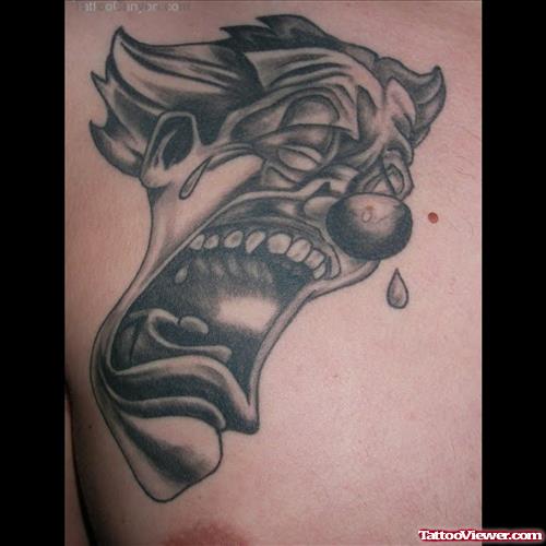 Amazing Grey Ink Clown Head Gangster Tattoo