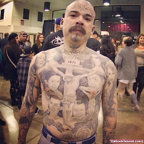 Grey Ink Gangsta Tattoo On Man Full Body