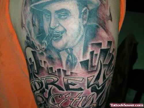 Awesome Color Ink Gangsta Tattoo On Left Half Sleeve