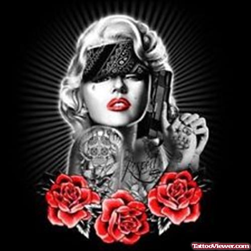 Red Rose And Gangsta Girl Tattoo Design For Girls