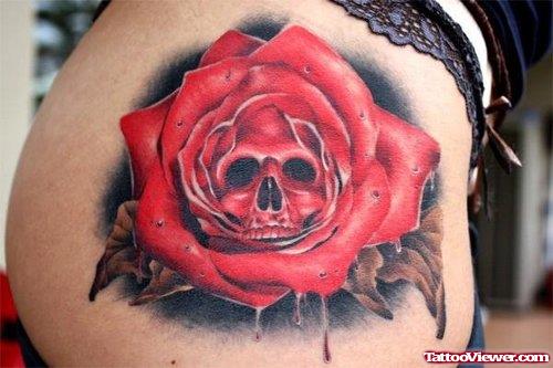 Red Ink Gangsta Skull Rose Tattoo