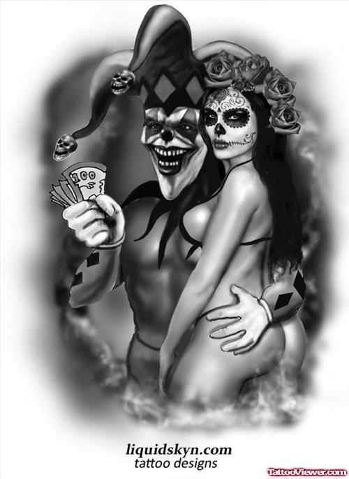 Joker With Money Gangster Tattoo Design