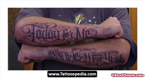 Gangster Lettering Tattoos On Both Sleeves