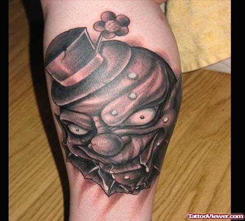 Gangster Clown With Hat Tattoo On Leg
