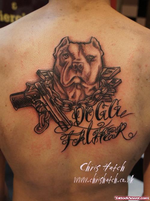 Gangsta Dog Tattoo On Man Back Body