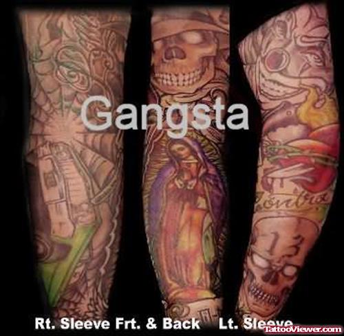 Color Ink Gangsta Tattoos On Sleeve