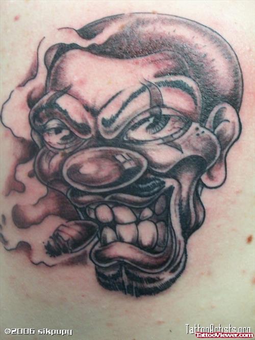 Unique Grey Ink Smoking Clown Gangsta Tattoo