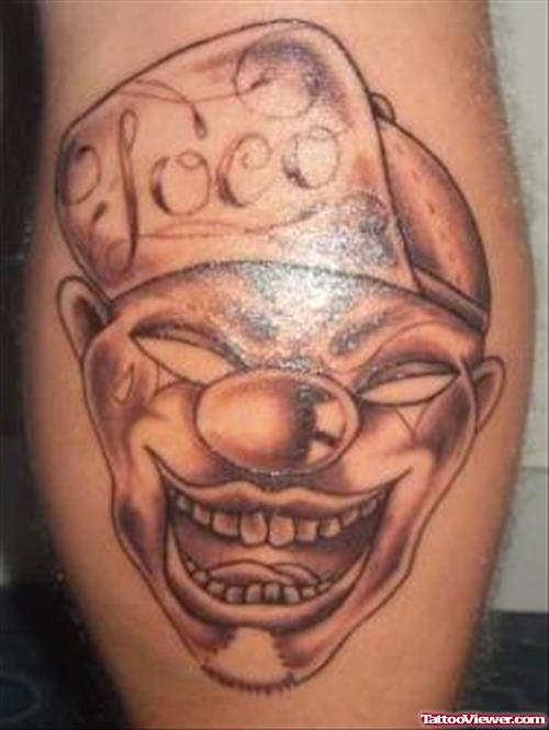 Grey Ink Gangster Head Tattoo