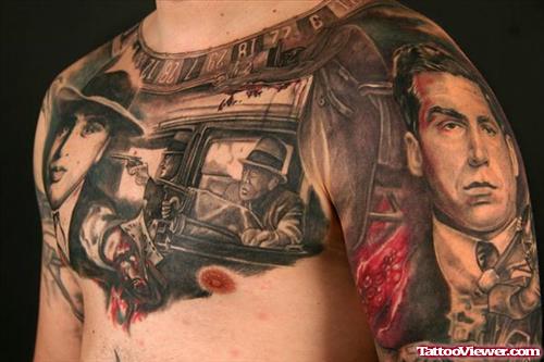 Gangsta Tattoo On Chest And Left Shoulder