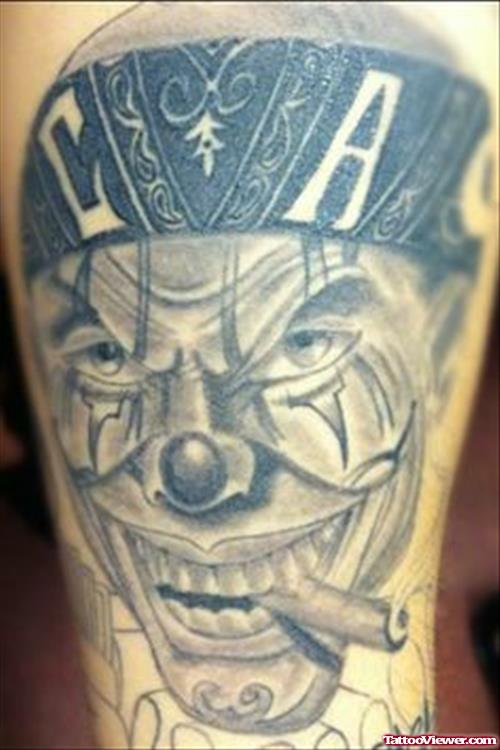 Attractive Grey Ink Smoking Clown Gangsta Tattoo