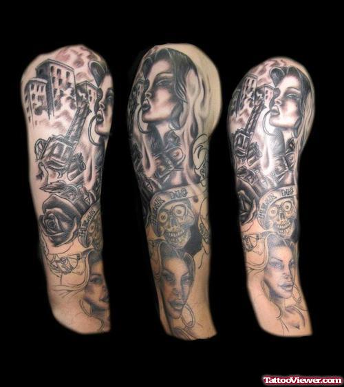 Attractive Grey Ink Gangsta Tattoos Design