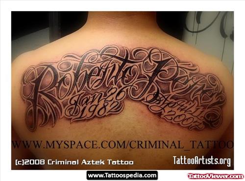 Grey Ink Gangster Tattoo On Guy Upperback