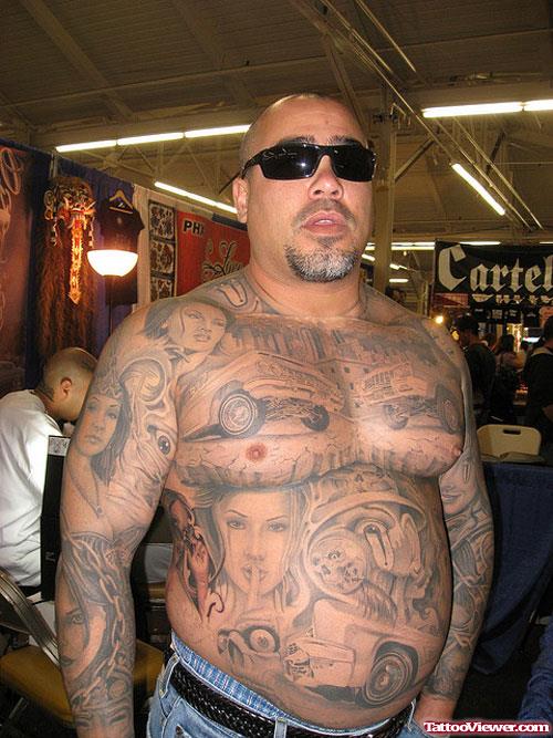 Grey Ink Gangsta Tattoo On Full Body