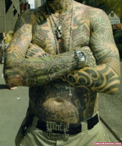 Special Gangsta Tattoo On Man Full Body