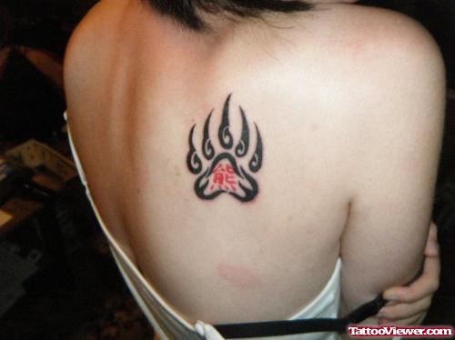 Gangsta Bear Paw Print Tattoo On Back Shoulder