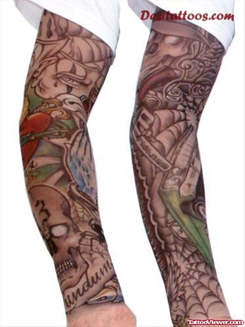Awesome Grey Ink Gangsta Tattoo On Right Sleeve