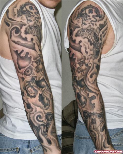 Grey ink Gangster Tattoo On Right Sleeve