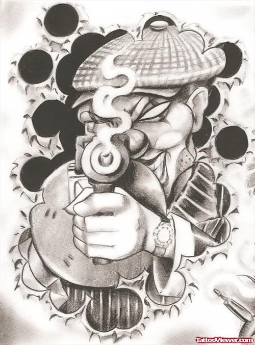 Clown With Gun Gangsta Tattoo