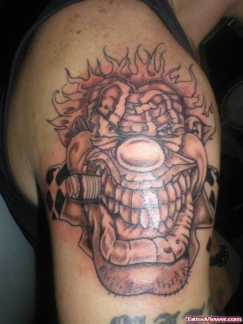 Classic Grey Ink clown Head Gangsta Tattoo