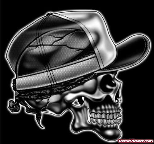 Amazing Grey Ink Gangsta Skull Tattoo Design