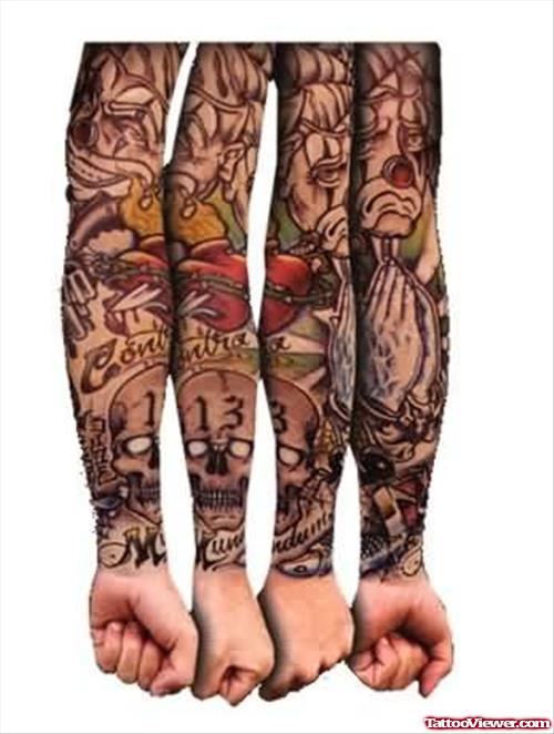 Gangsta Colorful Tattoo on Arms
