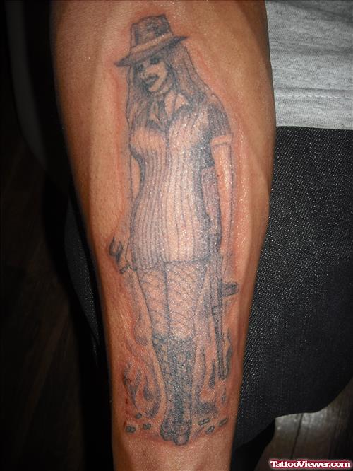 Gangster Girl Tattoo On Bicep