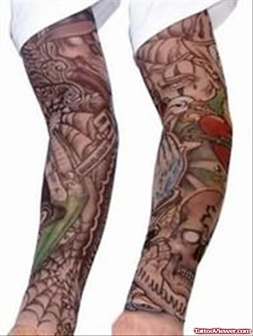 Gangsta Colourede Sleeve Tattoo