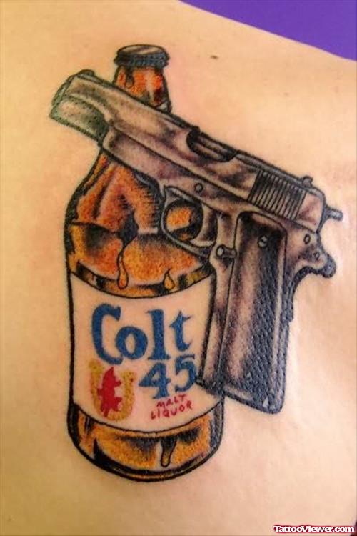 Gun And Beer Gangsta Tattoo