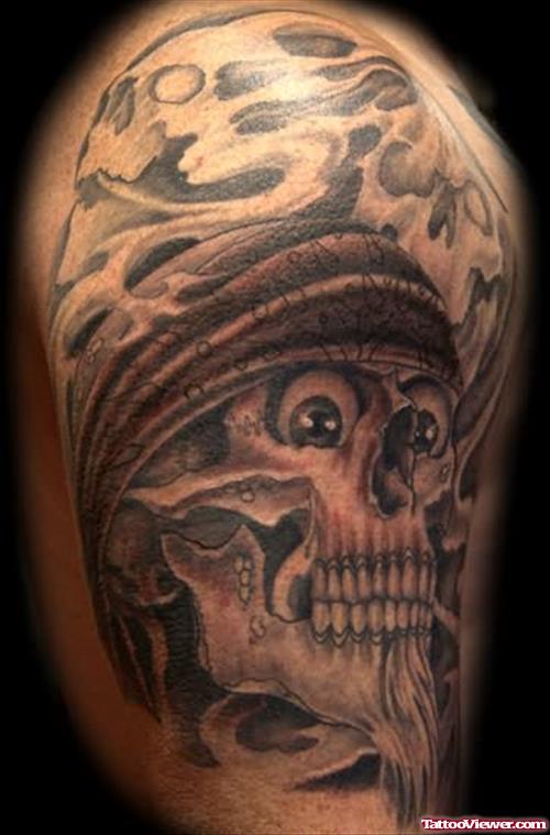 Gangsta Skull Tattoo On Shoulder