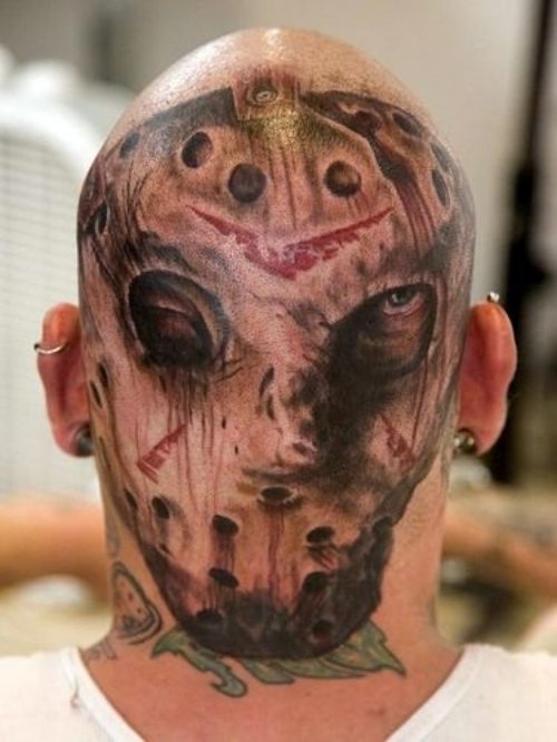 Gangsta Jason Tattoo On Back Head