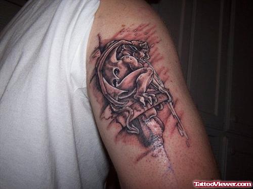 Vomiting Gargoyle Tattoo On Half Sleeve