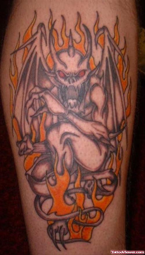 Unique Flaming Gargoyle Tattoo