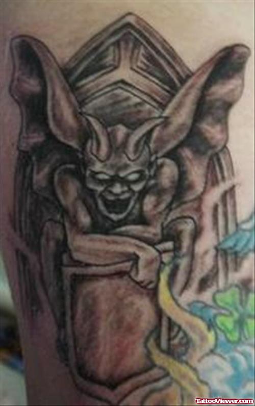 Stylish Grey Ink Gargoyle Tattoo