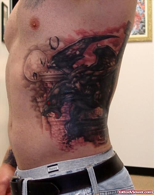 Side Rib Gargoyle Tattoo For Men