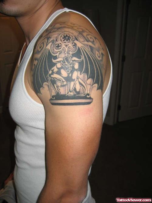 Man Left Shoulder Gargoyle Tattoo