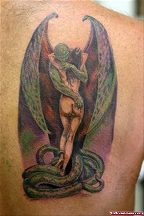 Gargoyle Couple Tattoo On Back