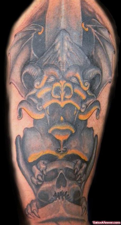 Colored Gargoyle Tattoo On Half Sleeve