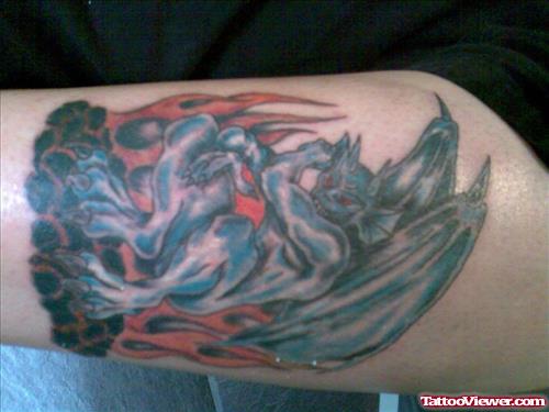 Awesome Colored Gargoyle Tattoo